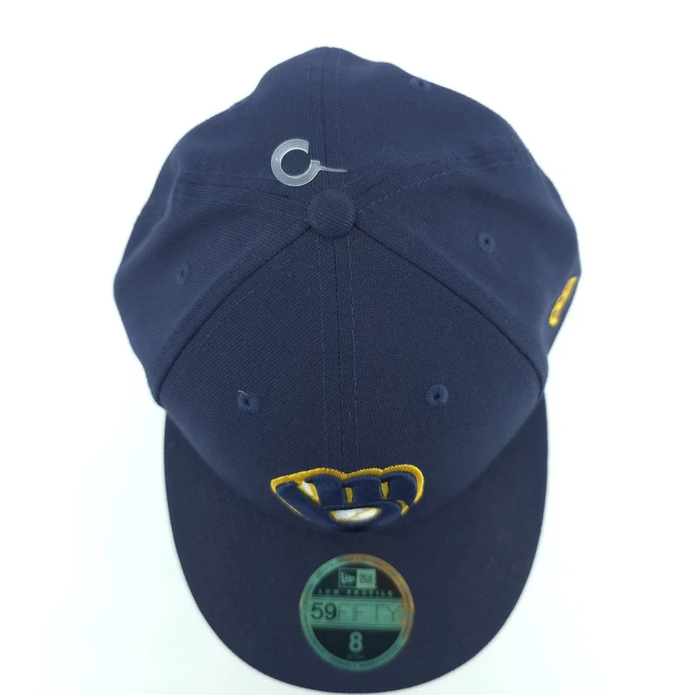 New‎ Era 59Fifty Milwaukee Brewers Navy Blue Fitted Size 8 Low Profile Hat NEW